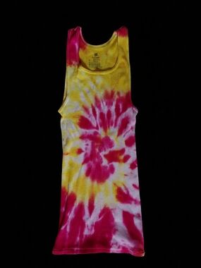 Hanes New Lillylou's Tye Dye Hot Pink and Yellow Spiral Tie-Dye Tank Top: Med